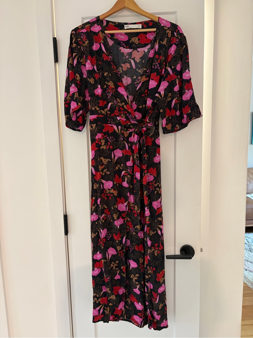 Zara Black Jumpsuit with Pink & Red Floral Print